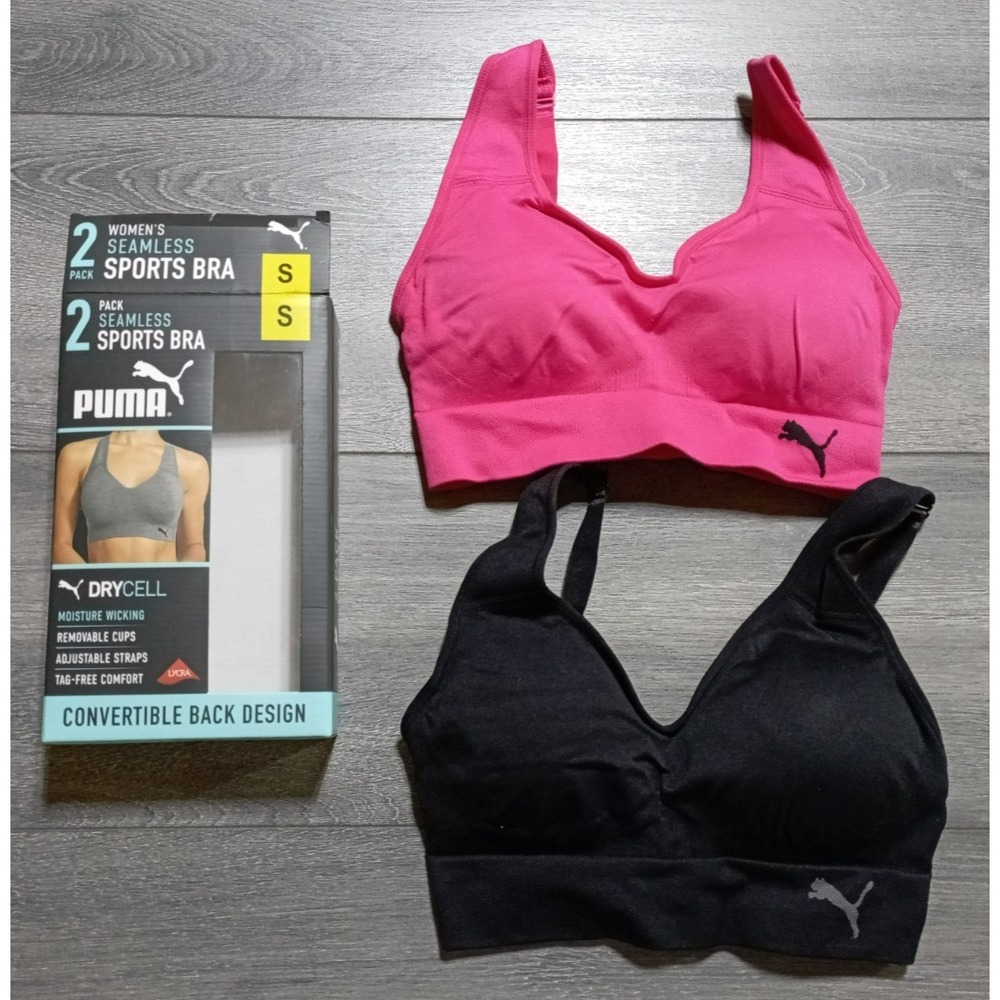 Puma 2 Pack Seamless Sports Bra Adult Womens Small Black/Pink Athletic